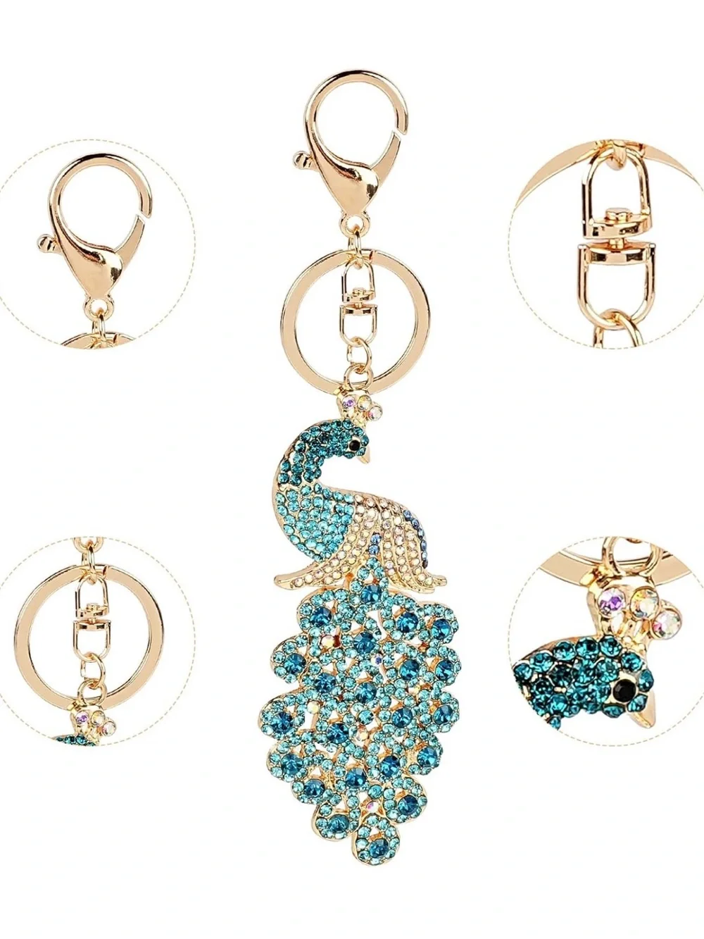 Gold-Tone Crystal Peacock Pendant Keychain/Bag Charm